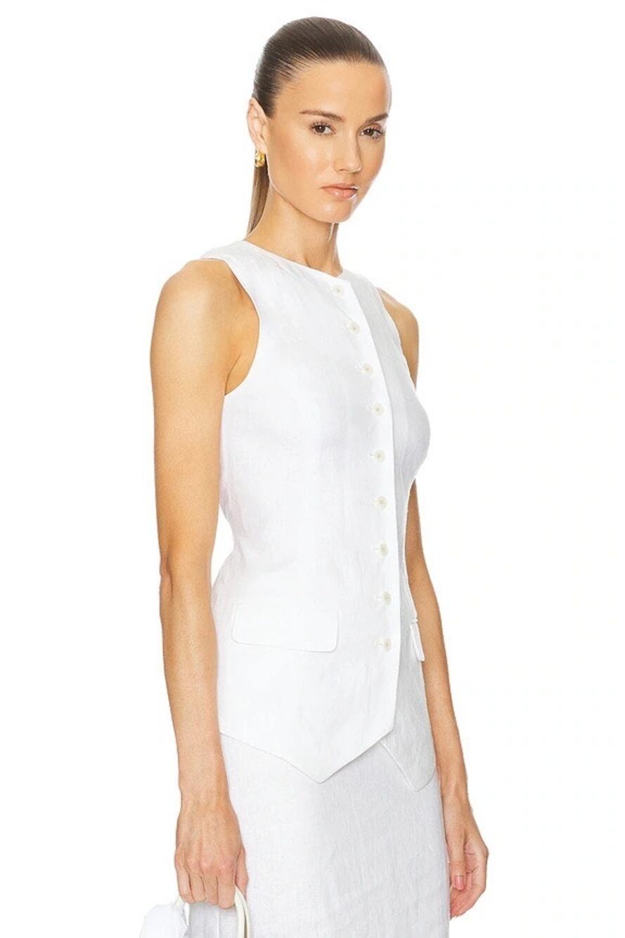 Helsa Revolve Natural White Linen Button Front Sleeveless Vest Tunic Top Size S